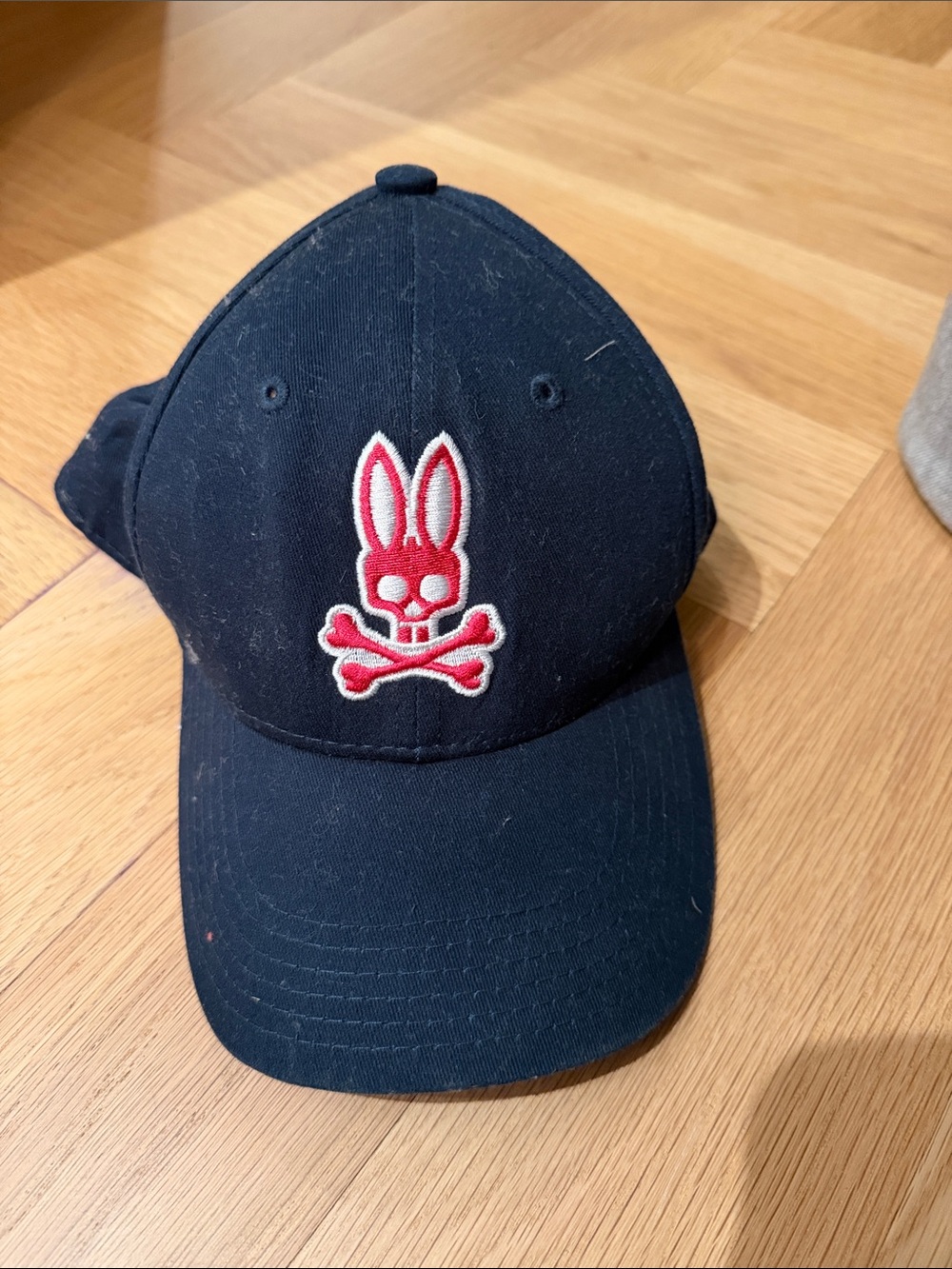 Kids Navy Baseball Cap with Red Bunny Skull Patch